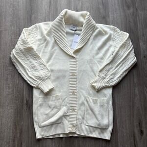 Stitches Stripes Cream Cable Knit Shawl Collar Cardigan Sweater Women's Size L